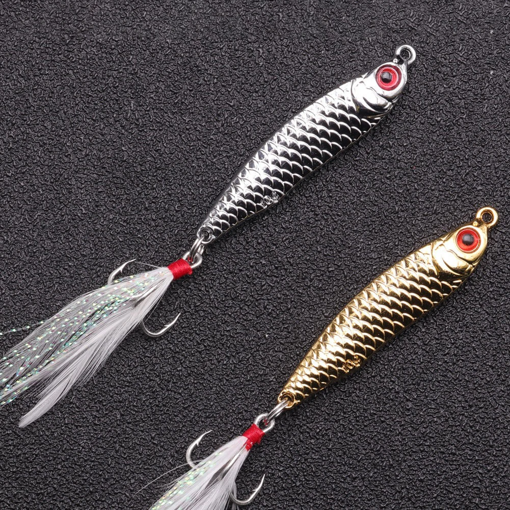 

Metal Vib Leech Spinners Spoon Lures 10g 15g 20g Artificial Bait With Feather Hook Night Fishing Tackle for Bass Pike Perch