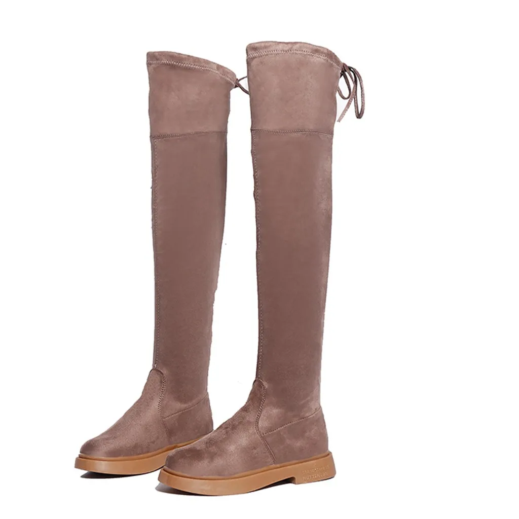 Облегающие Сапоги выше колена из флока женские коллекция 2019 года зимние сапоги