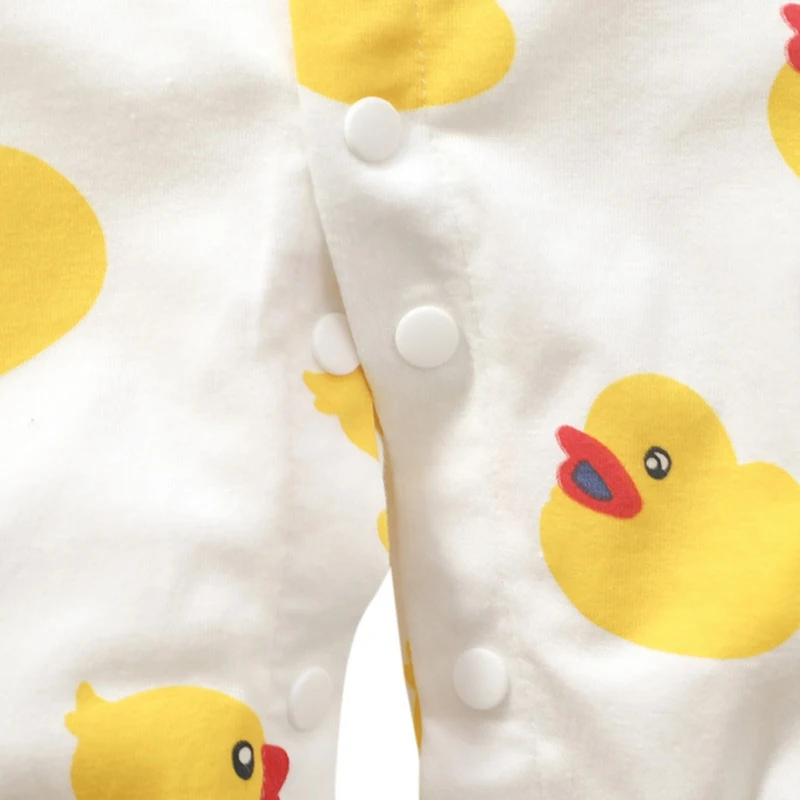 

Baywell Autumn Baby Girls Cute Cartoon Duck Print Romper Boys Single-breasted Long-sleeved Trousers Jumpsuit