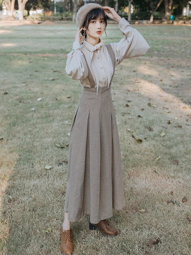 Новинка 2019 модная женская одежда клетчатое ретро платье комплект из двух