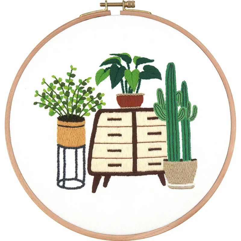 Cute Vase Plant Embroidery Kit DIY Needlework Houseplant  Ne