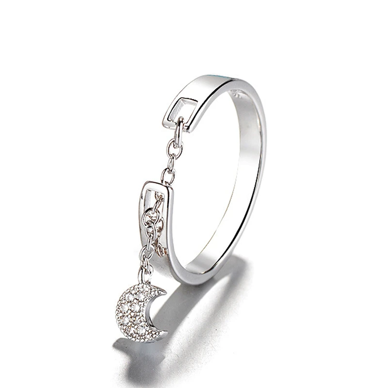 

New Woman Fashion Jewelry Ins style High Quality Double Couples Rings Size Adjustable Open Ring Star Moon Fit Summer Beach