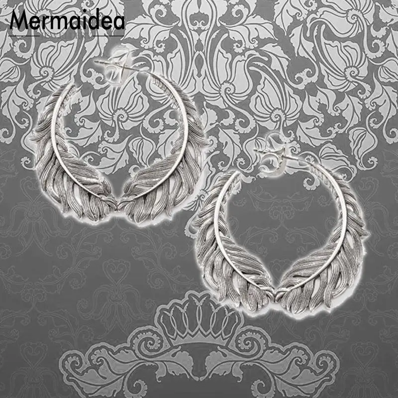 Серьги кольца с перьями этнические модные ювелирные изделия посеребренные