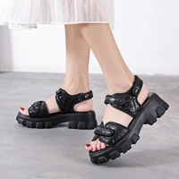 womens sandals summer new style solid color velcro thick soled square heel casual shoes comfortable open toed womens shoes