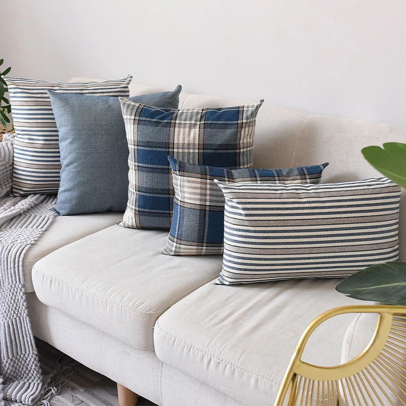 

Nordic Linen Cotton Pillowcover Striped Grid Throw Cushion Cover Living Room Decoration Sofa Office Camp Waist Pillowcase 40812