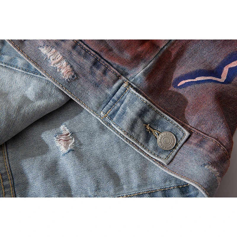 Мужская джинсовая куртка с принтом молнии ковбойская однобортная хип хоп и