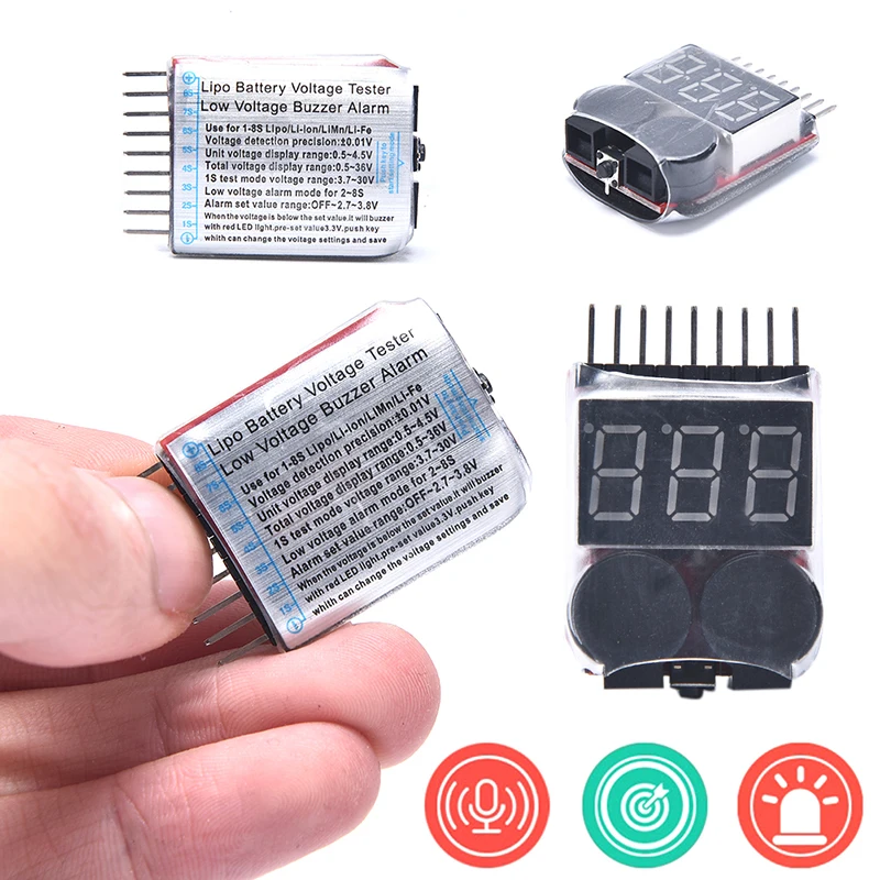 

1-8S Lipo/Li-ion/LiMn/Li-Fe RC helicopter airplane boat etc Battery Voltage 2 IN1 Tester Low Voltage Buzzer Alarm