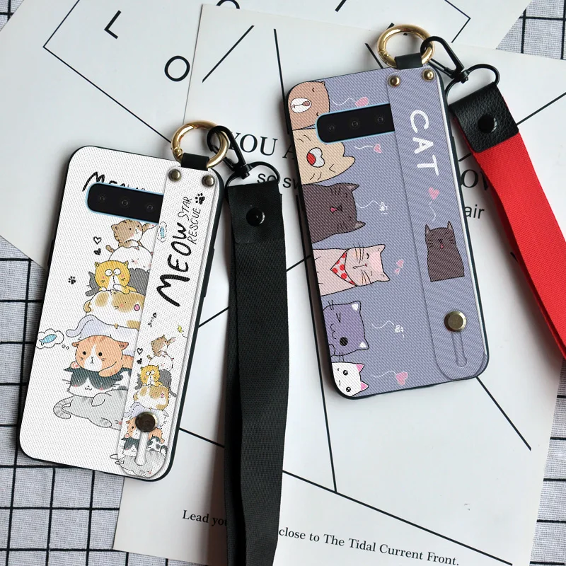 Силиконовый чехол с милым котом для Samsung Galaxy S6 S7 Edge S8 S9 S10 Plus подставка ремешком на