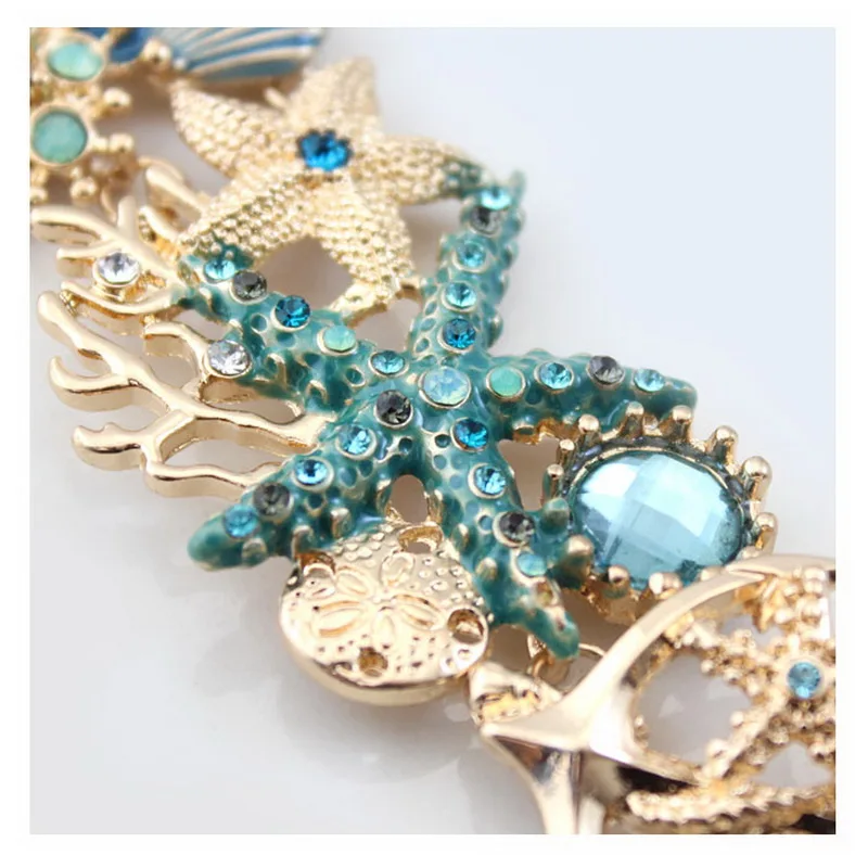 

Trendy Sea Element Series Bracelet Marine Starfish Seahorse Shell Charms Bracelet Colorful Cystal Rhinestone Women Gift