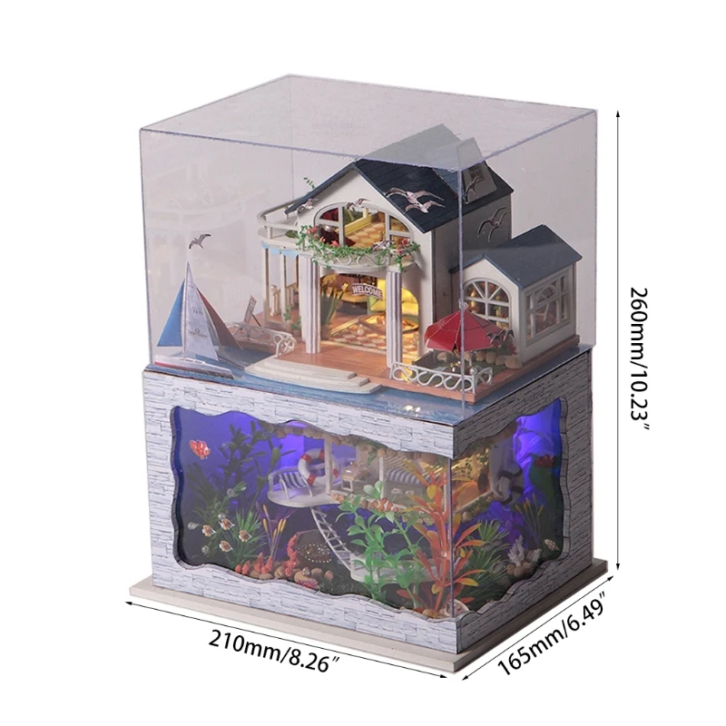 

Dollhouse Miniature with Furniture, DIY Wooden Dollhouse Kit Plus Dust Proof , 1:24 Tiny House Building Kit (Hawaii Impression)