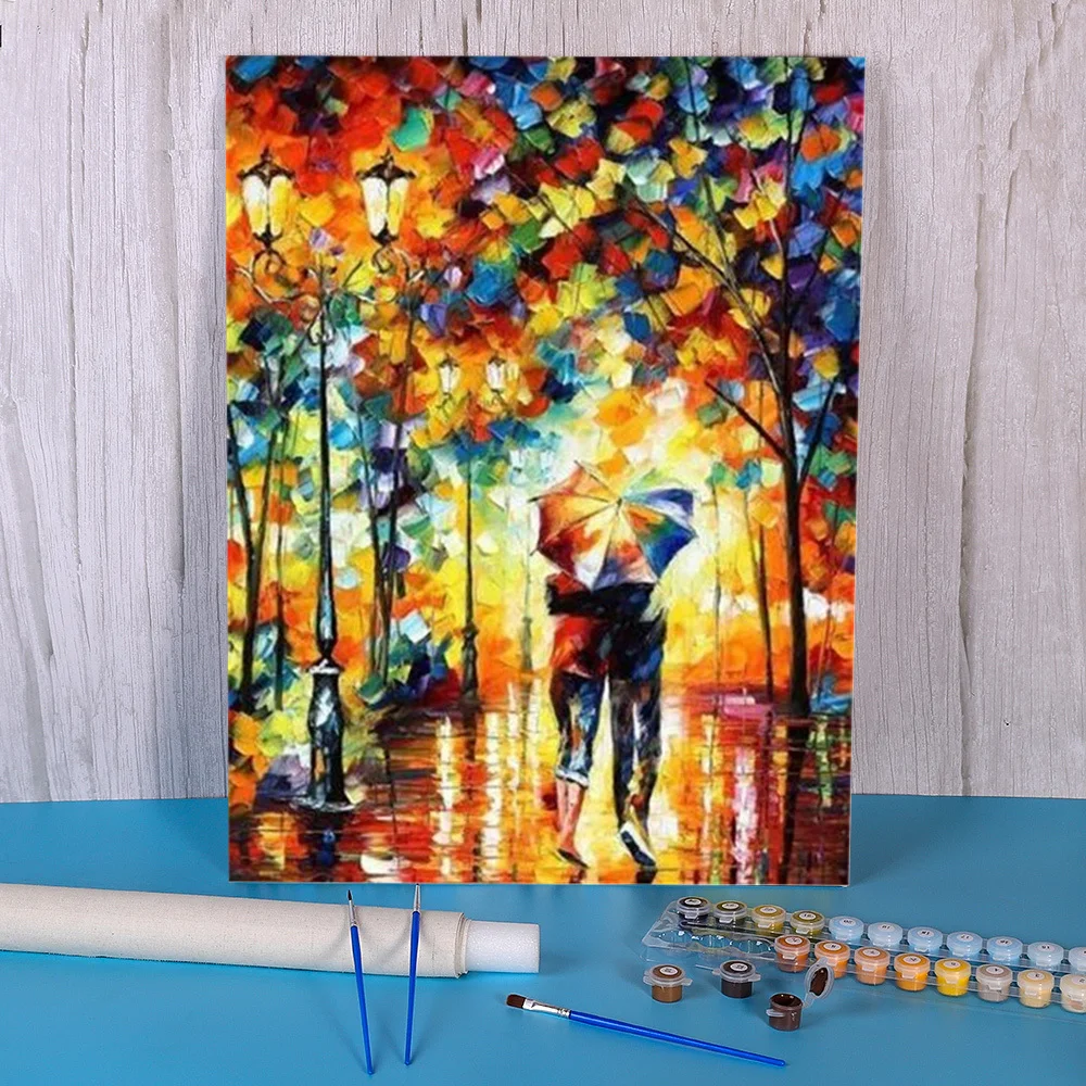

Landscape Rain City Night Street DIY Paint By Numbers Package Acrylic Paints 40*50 Oil Painting Wall Decoration For Wholesale