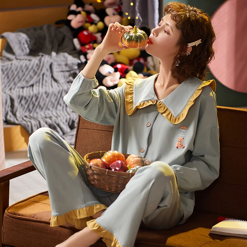 

Pajamas for Women Spring / Autumn Loose 2-Pieces Set Home Clothes Sleepwear Women's Cotton Pajamas Set