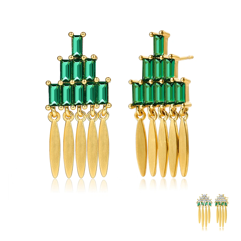 

Long Tassel Drop Earring For Women Gold Plated White Green Cubic Zirconia Earrings Luxury Fashion Jewelry 2021 New Trend Gift