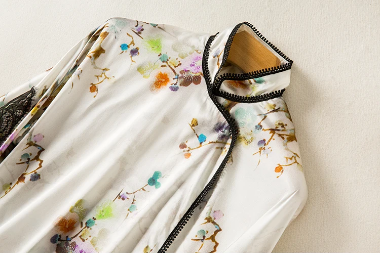 

New Lace Summer Sleeves Printed and Dyed Contrast Peach Pattern Shirt Women Shirt Tops