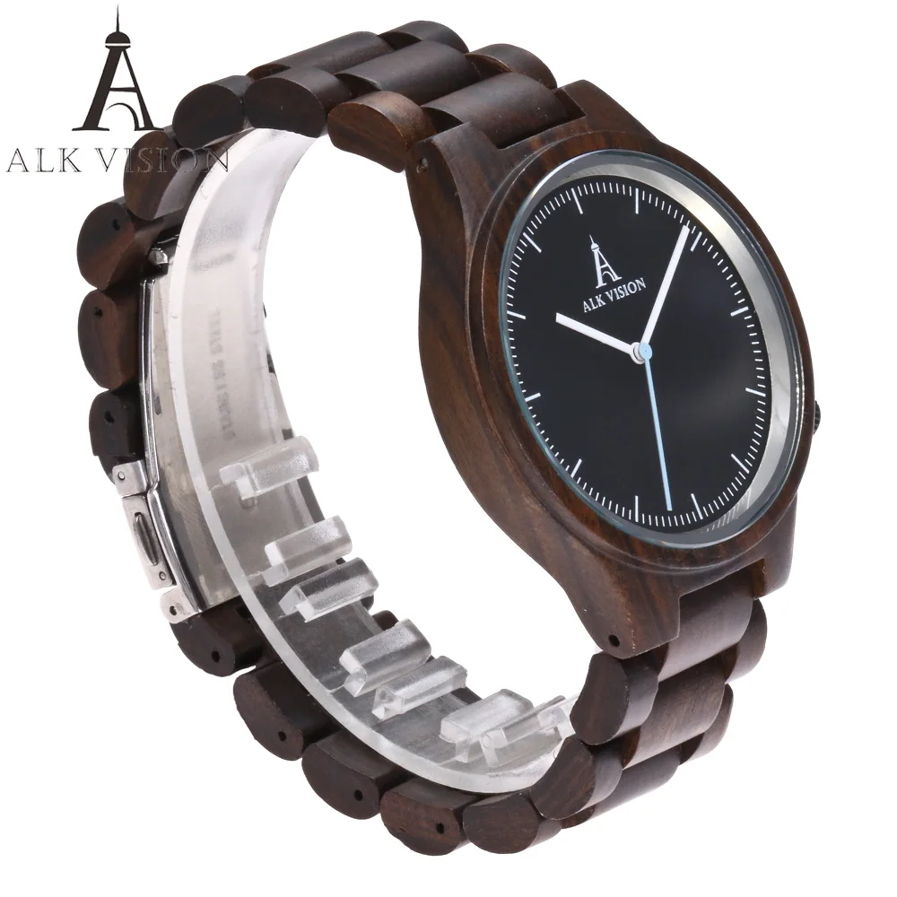 ALK Vision Mens Wood Watch Black Women Watches Couples Clock Real Wooden Watches Natural Wood Men Watch Top Brand Men wristwatch