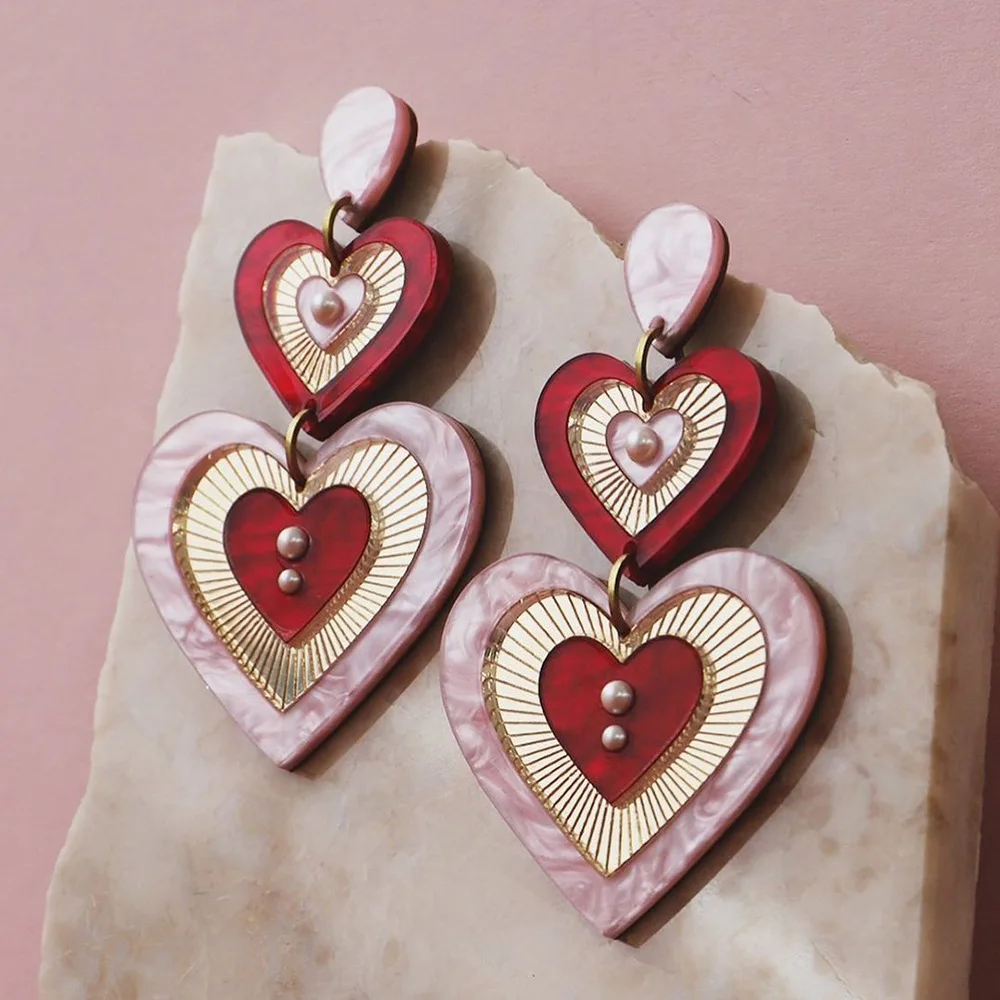 

INS Y2K Multilayer Colorful Peach Heart Drop Earrings for Women Sweet Acrylic Love Lilac Hanging Earrings Birthday Jewelry Gifts