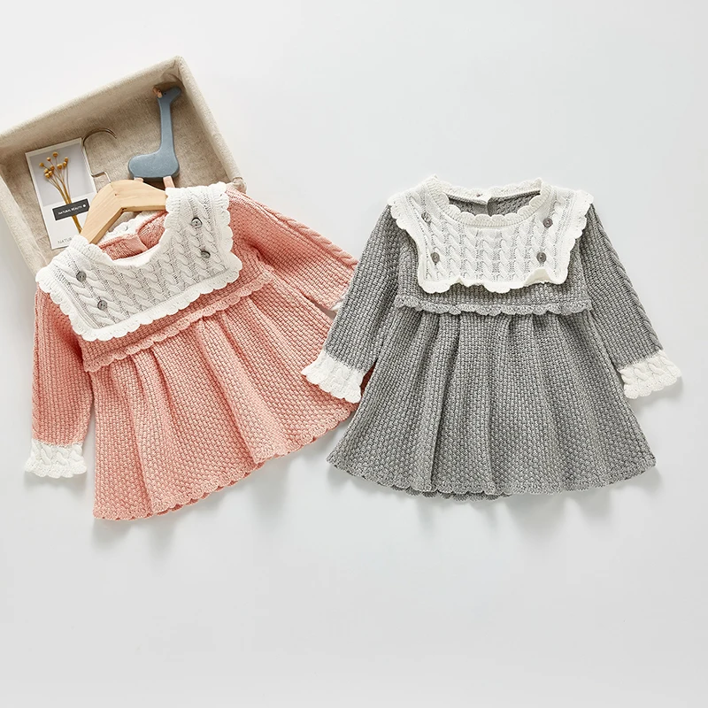 

Autumn Winter Sweet Kids Girls Dresses For Girls Princess Dresses Kids Girl Pure Color Dress Long Sleeve Knitting Dress