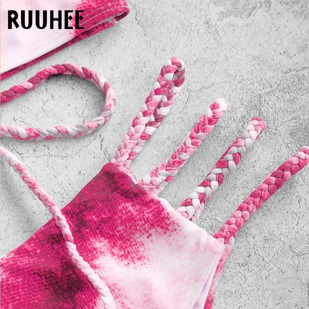 RUUHEE сексуальный комплект бикини с галстуком-краской женский купальник пуш-ап на