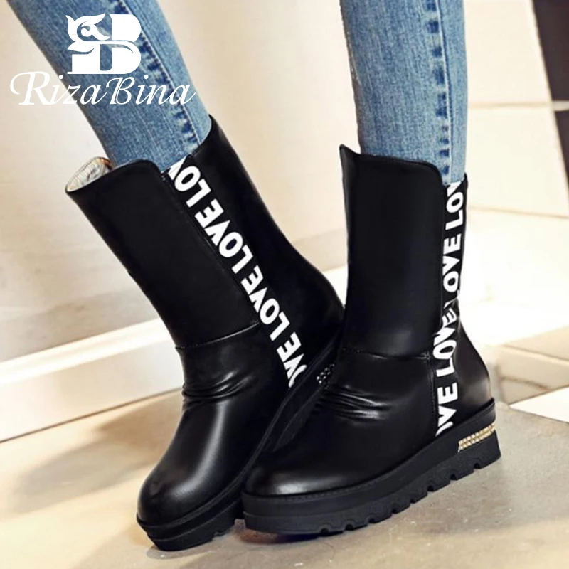 RizaBina/зимние теплые женские ботинки модные уличные короткие на толстой подошве с