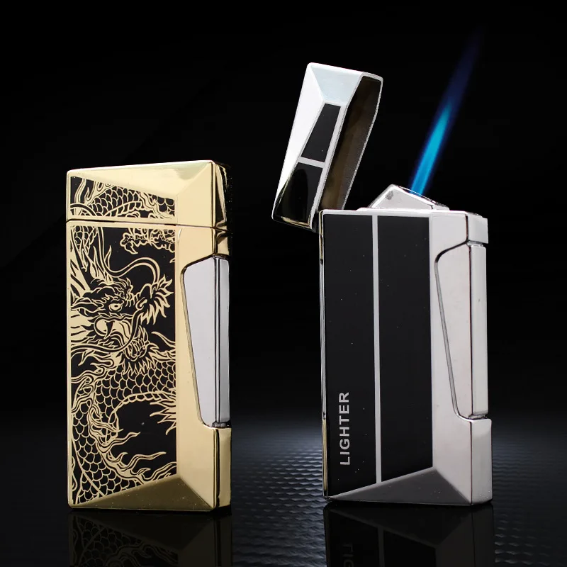 S Dragon Tiger Pattern Metal Lighter Refillable Butane Gas T