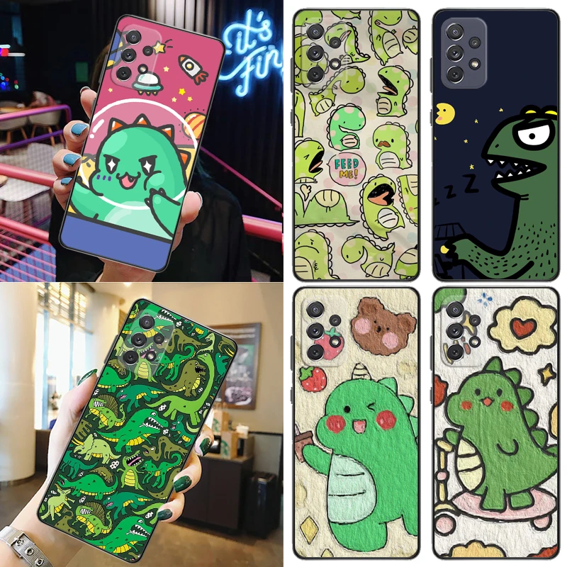

Cute Flowers Funny Couples Dinosaur Color Painting Phone Case For Samsung Galaxy A52 A72 5G 4G Back Cover Soft TPU Coque Cases