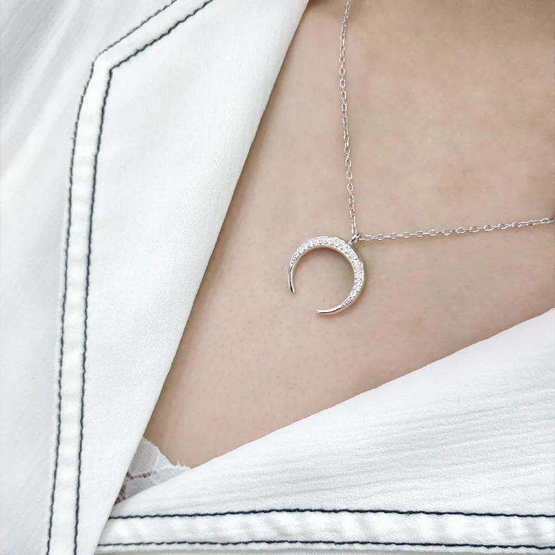 

Ожерелье женское из серебра 925 пробы, с кулоном в виде полумесяца и рога, с белым цирконием, бесплатная доставка, подарок на день Святого Вале...