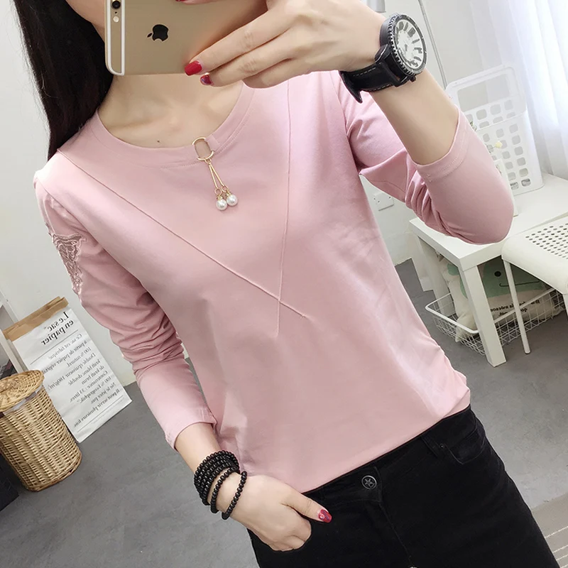 

Women T shirt Loose basic t shirt autumn long Sleeve Simple T-shirts Women White