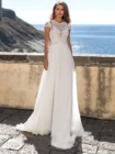 Очаровательное кружевное пляжное свадебное платье в стиле бохо с рукавами-крылышками 2022 шифоновое ТРАПЕЦИЕВИДНОЕ платье принцессы с вырезами на молнии Свадебное платье