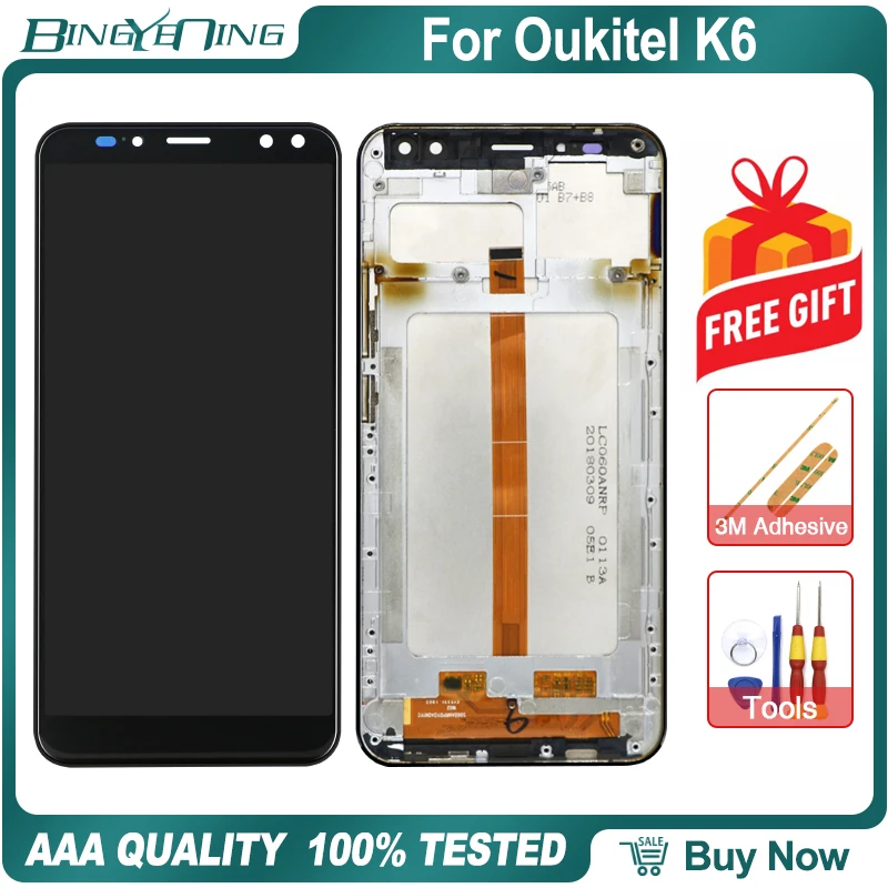 BingYeNing 6 0 &quotдля Oukitel K6 ЖК-дисплей и сенсорный экран дигитайзер с рамкой дисплей