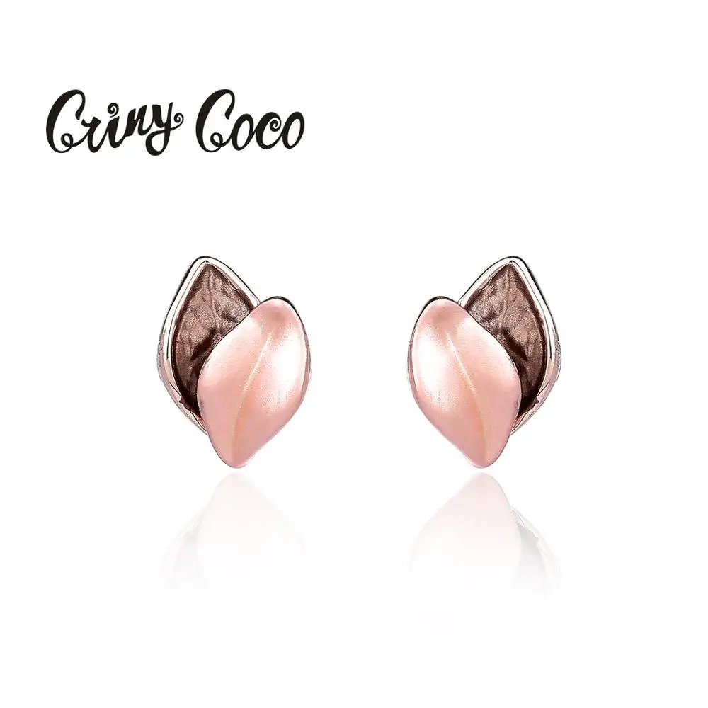 Женские винтажные серьги Cring Coco милые корейские гвоздики с эмалью и листьями