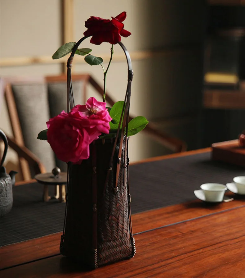 Japanese Style Vintage Handmade Bamboo Weave Vase Flower Baskets Tabletop Flowerware Accessories Jardiniere Creative Home Decor | Дом и сад