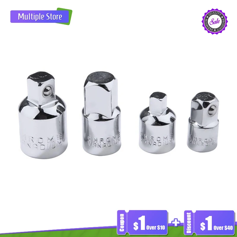 

Realmote 4pcs 1/2" 1/4" 3/8" Silver Ratchet Adapter Chrome Vanadium Steel Socket Converter Set