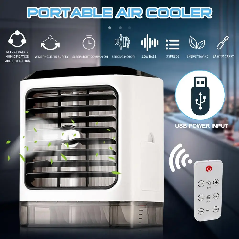 

USB Mini Air Cooler Small Air Conditioning Fans Summer Portable Conditioner Personal Fan for Home Outdoor 3-Speed Quiet 3 in 1