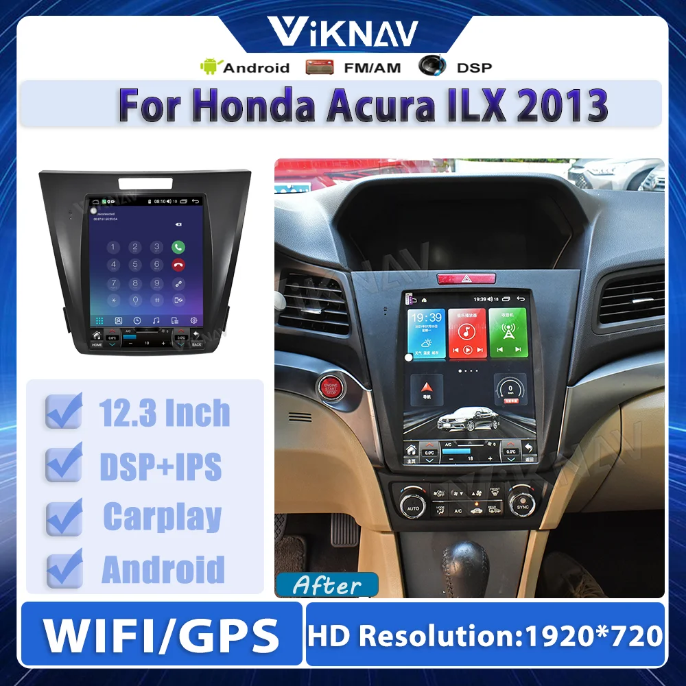 

Автомобильная магнитола на Android с горизонтальным экраном 12,3 дюйма для Honda Acura ILX 2013, автомобильный стерео Мультимедийный плеер с GPS-навигацие...