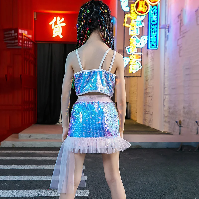 

2020 Children Hip Hop Costumes Jazz Cheerleader Performance Clothes Girls Colorful Sequins Street Dancing Outfit Stage Wear