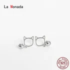 Ла Monada висит 925 Серебряные серьги для Для женщин минималистский Кот 925 стерлингового серебра Серебряные серьги-гвоздики маленький колокольчик ювелирных изделий для Для женщин