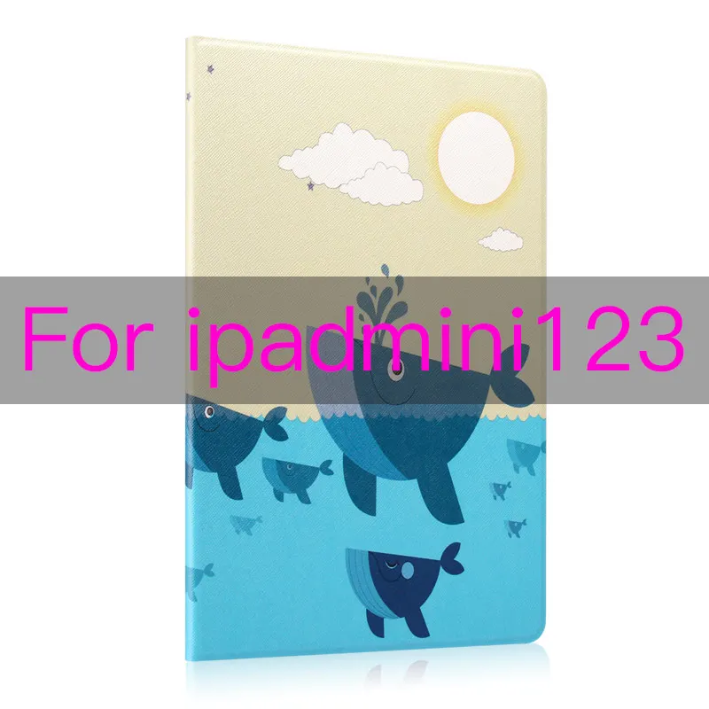 mini123-shark Чехол для ipad mini 1/2/3/4, жесткая задняя крышка с откидной крышкой, смарт-чехол с подставкой, чехол из искусственной кожи с милым рисунком для девочек, чехол с цветочным принтом, funda - Цвет: mini123-shark