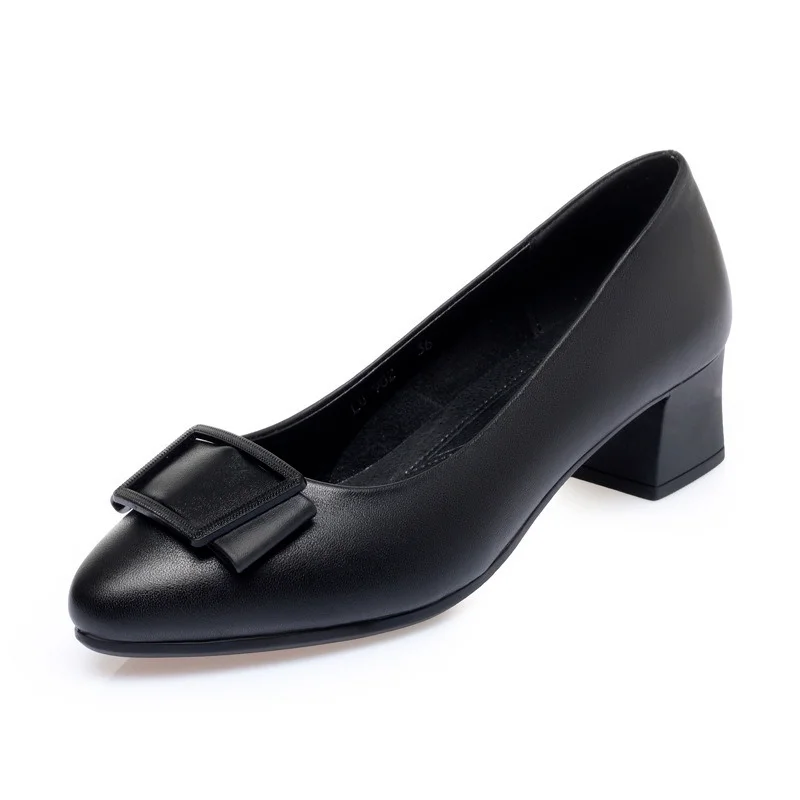 

Genuine Leather Women's Shoes Mid-heel 2021 New Thick-heel Work Shoes Spring and Autumn Women's Leather Shoes Casual and Light