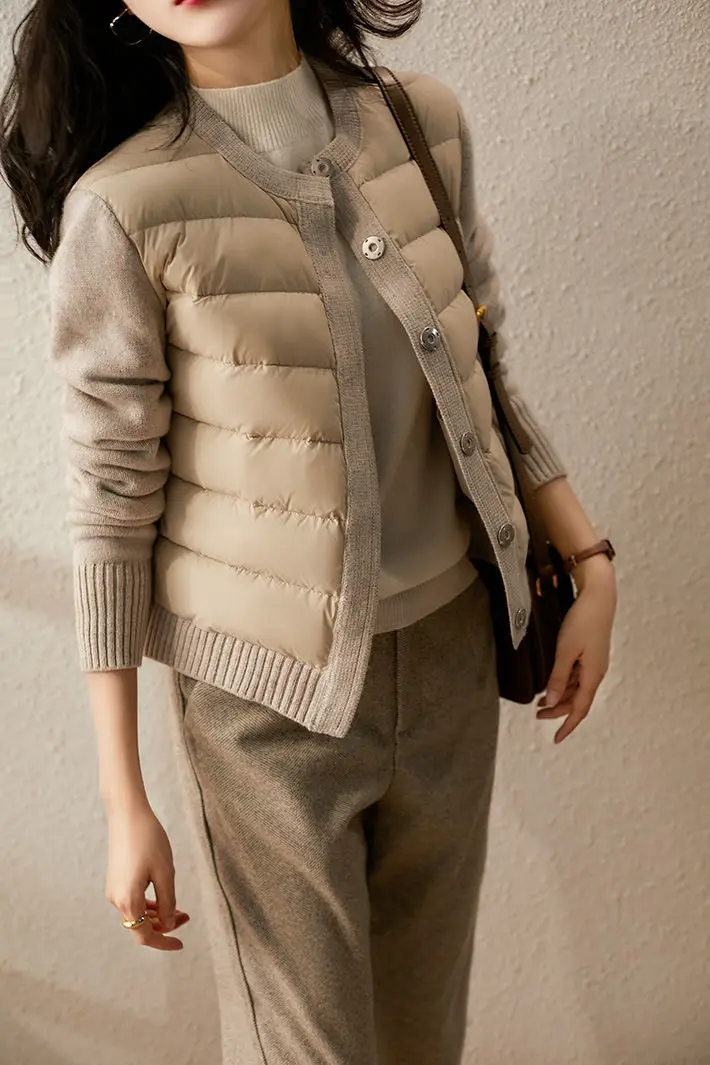 

2021 Женская осенне-зимняя куртка, лоскутное вязаное пальто с хлопковой подкладкой, парка, женские куртки