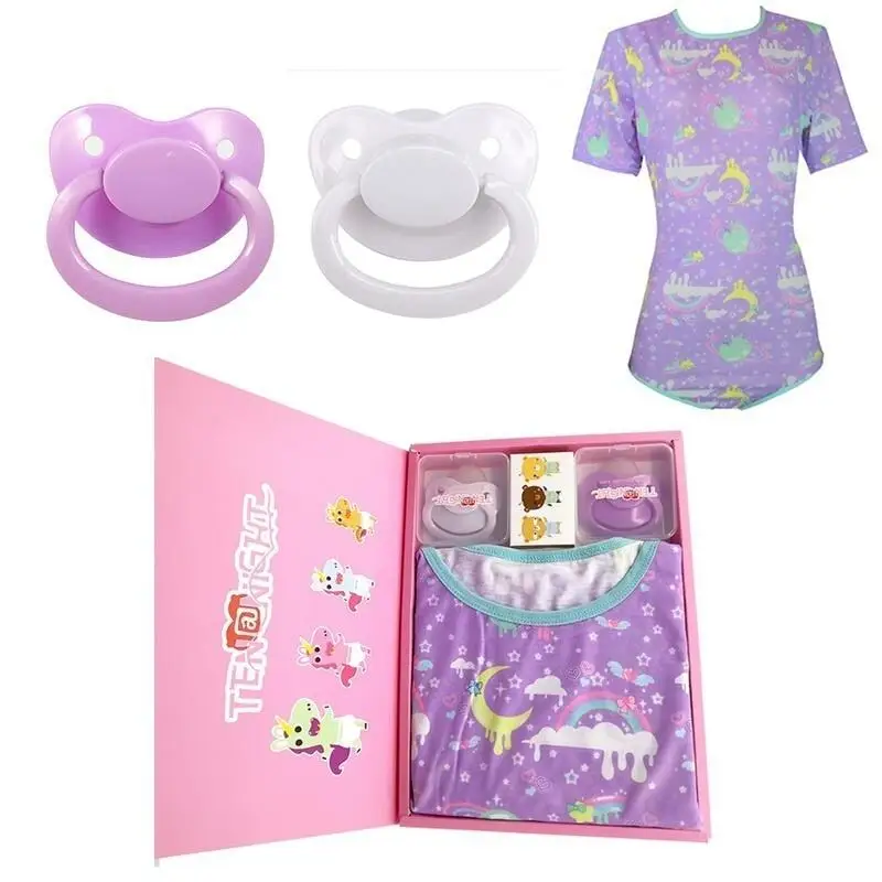 

3pcs Set-ABDL Onesie Diaper Lover Snap Crotch Adult Baby Romper Pajamas Adult Size Pacifier Daddy Baby Girl Clothes
