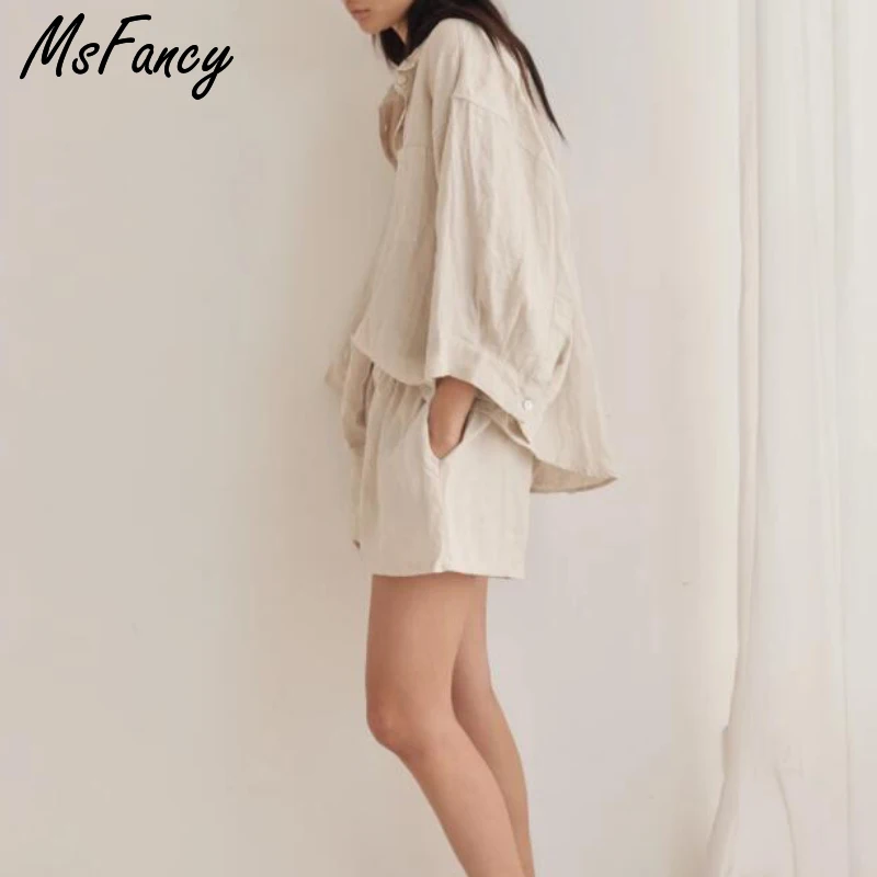 Комплект из двух предметов Msfancy для женщин винтажный комплект 2021 хлопка с шортами