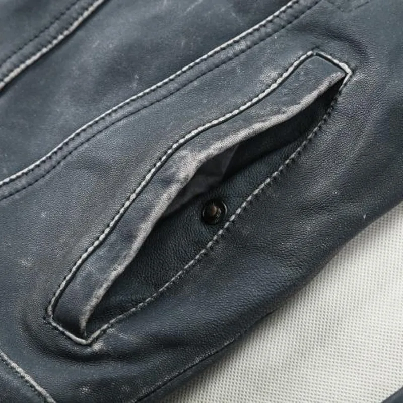 

Mens Vintage Designer Sheepskin Real Leather Jacket Fashion Slim Fit Business Casual Coat Biker Windproof Genuine Leather Jacket