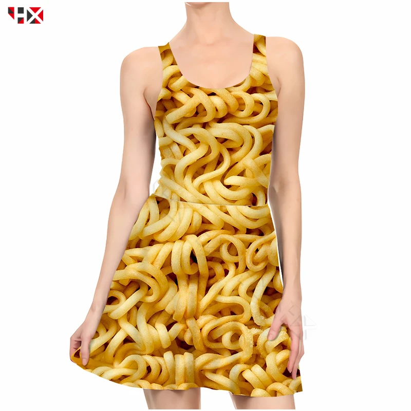 Лапша быстрого приготовления Сексуальное Женское Платье 3D принт ручной вытащил