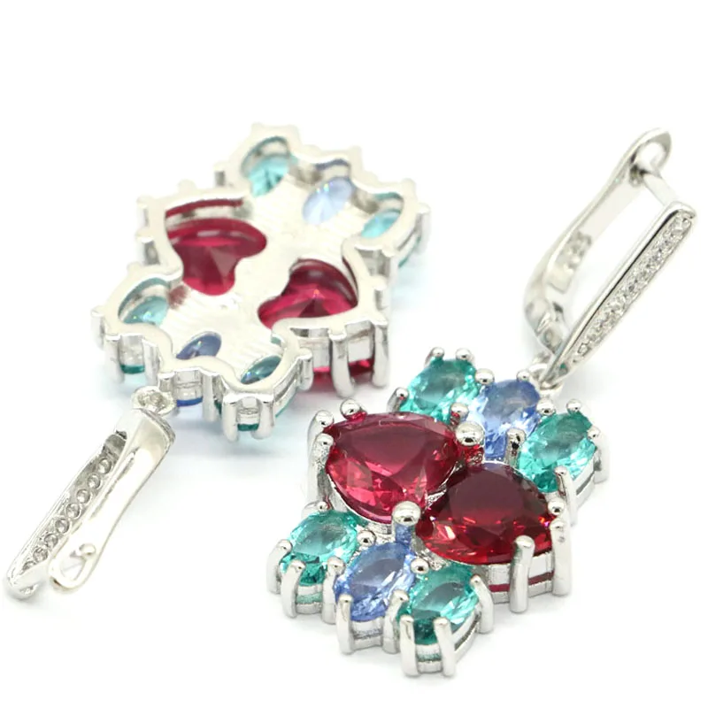 Женские серебряные серьги 41x18 мм Разноцветные с аквамарином фиолетовым