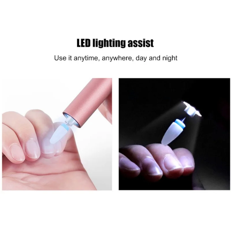 

USB Rechargeable 1 Set 10 Bits Nail Drill Electric Nail Drill Machine Nails Polish Pen With LED Light