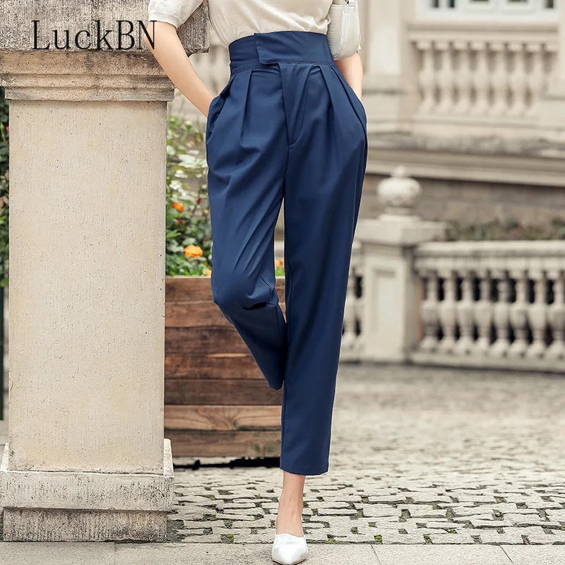 

2021 Autumn Pants Korean Style Women's Harem Pants New Chic OL Straight High Waist Silk Trousers Fashion Casual Streetwear