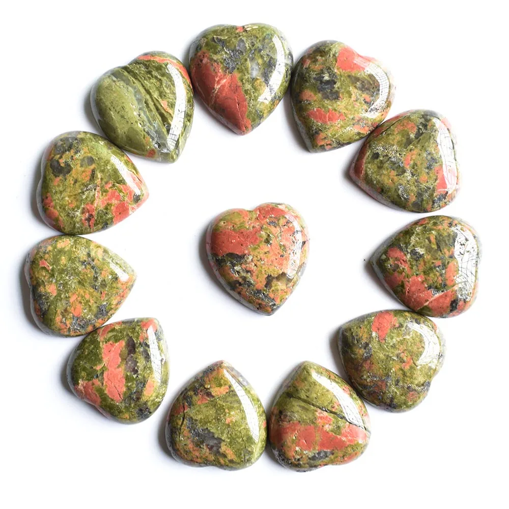

2020 new good quality natural flower green stone heart shape cab cabochon beads for jewelry making 25mm wholesale 12pcs/lot free
