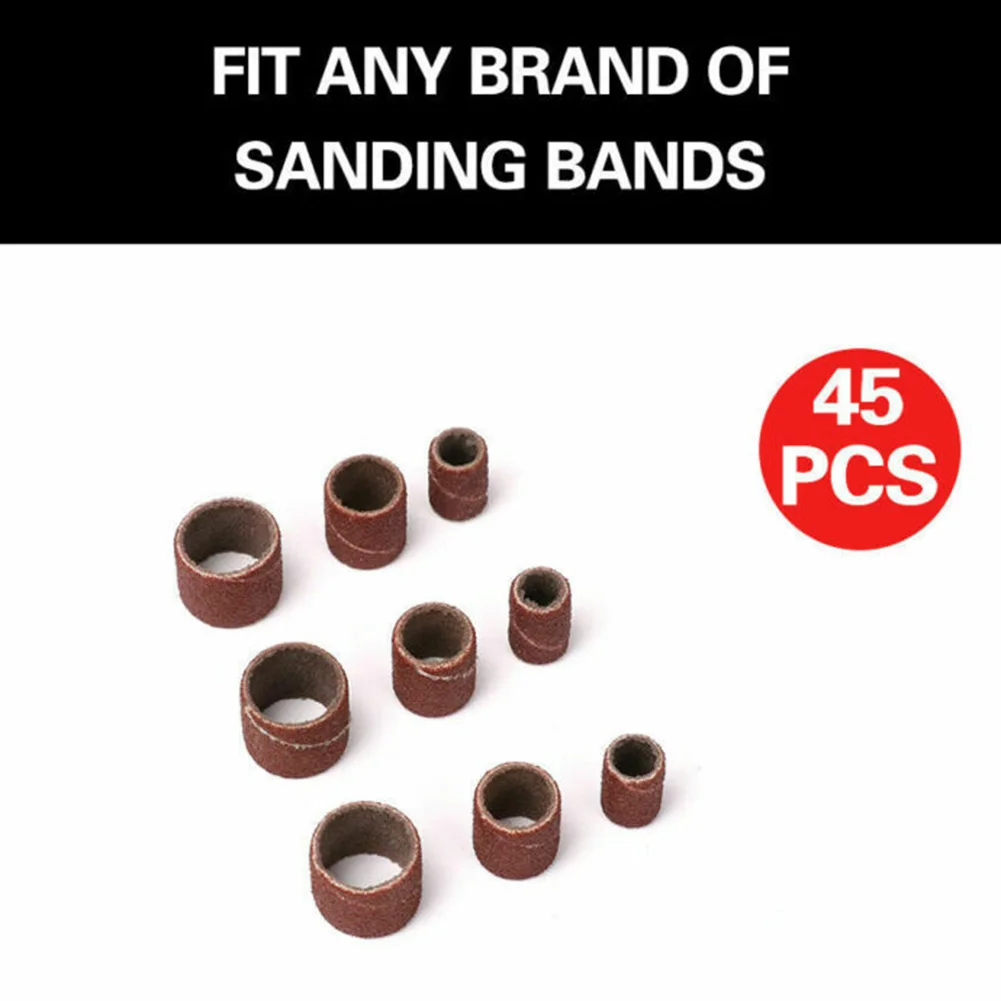 

51pcs Sanding Drum Band Mandrel 1/2in 3/8in 1/4in 120 Grit Rotary Tool Kit Sand Drum Mandrel Sandpaper Ring Rubber Grinding Set