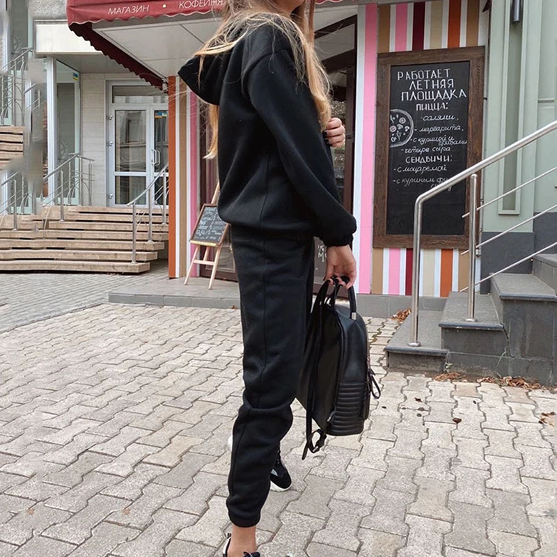 

2021 Casual Solid Hooded Sweatshirt Sets Women Fashion Casual Loose Suit Women Elegant Loose Pants Suits Female Ladies