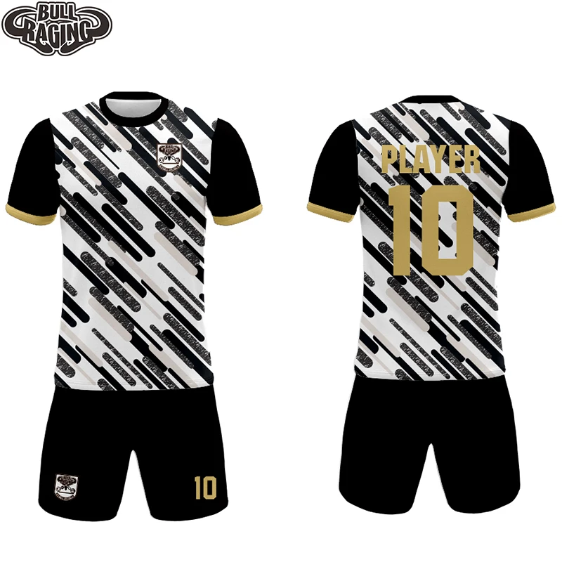 Make Black White Design Jersey Football 100% Polyester Free Shipping Football Shirt Maker Soccer Uniform